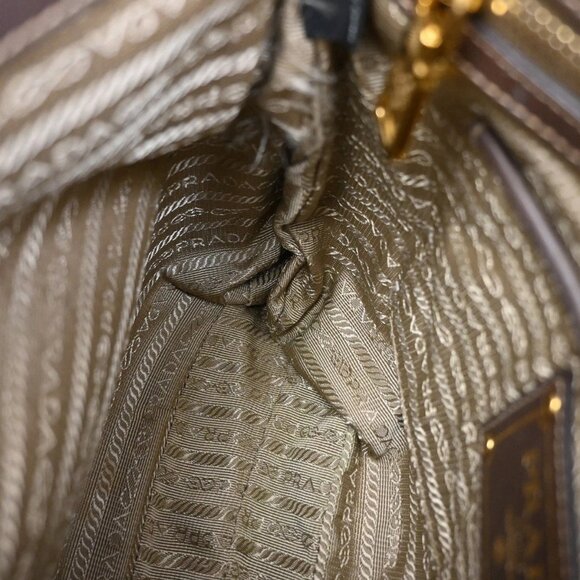 PRADA Logo Jacquard Crossbody Shoulder Bag Canvas Leather Brown - Picture 11 of 13